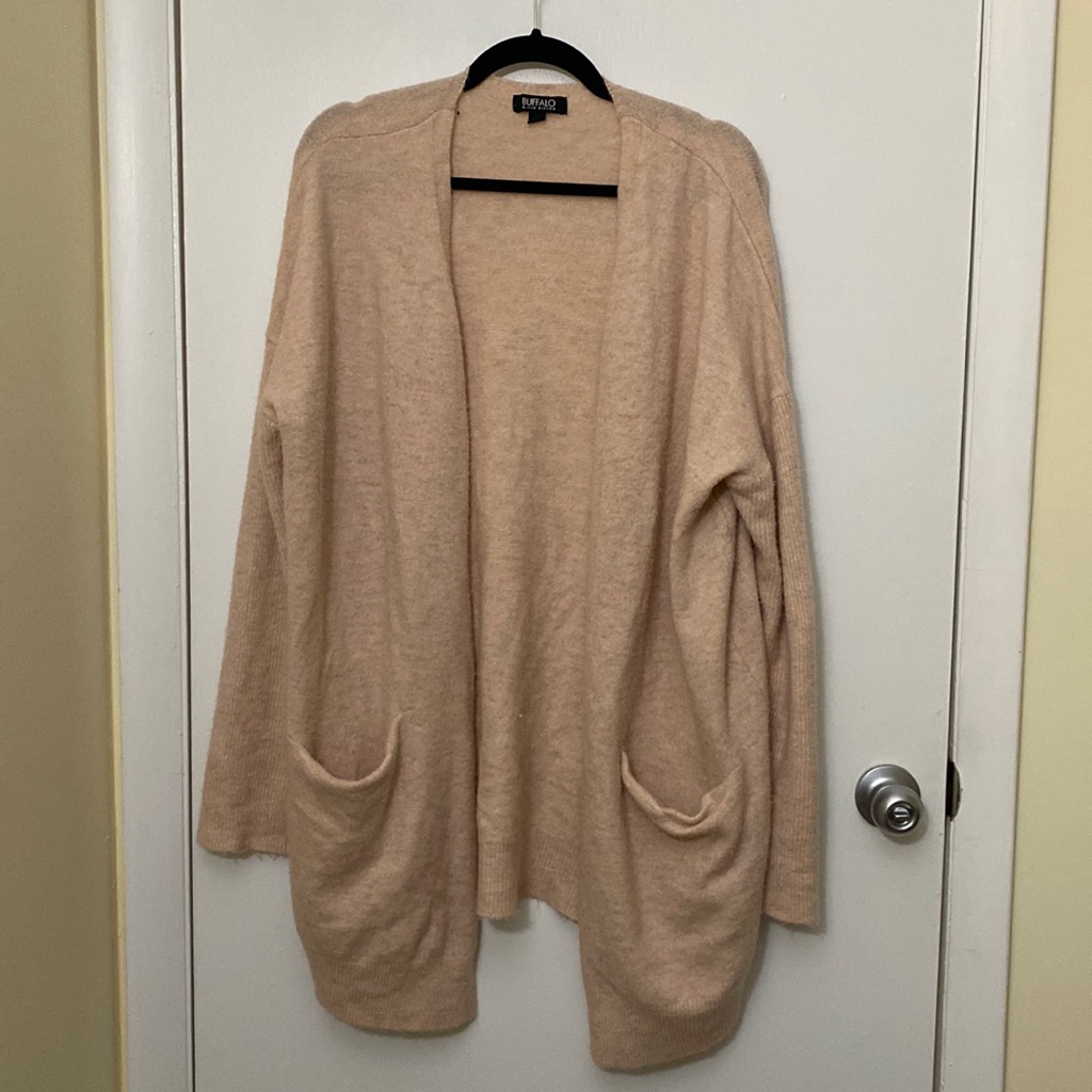 Buffalo David Bitton Pink Open Pocketed Cardigan, Size L